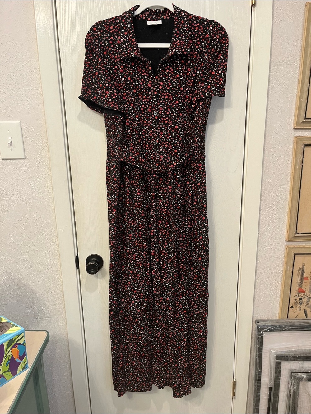 J Jill Floral Maxi Dress Button Front Short Sleeve Prairie Cottagecore XL Knit